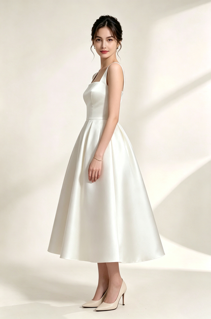Minimalist Spaghetti Strap Midi Dress - Off-White