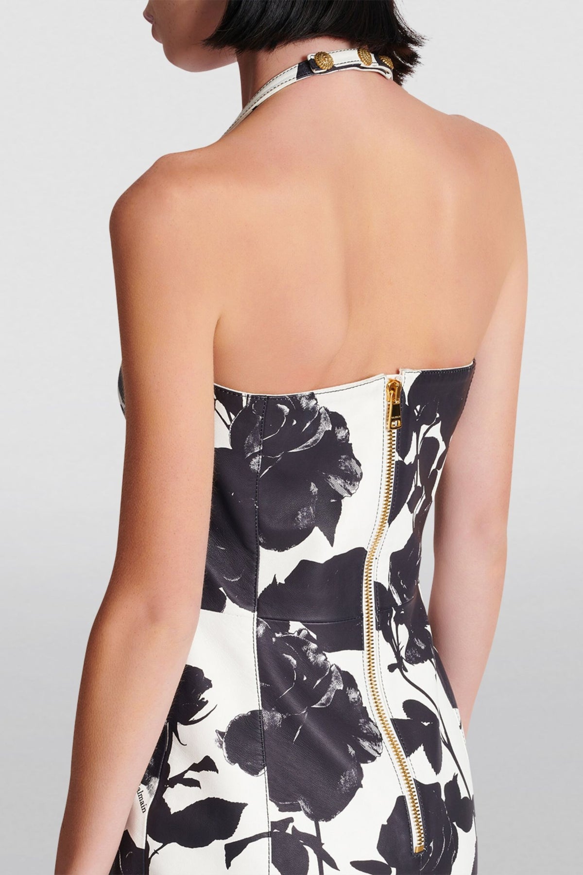 TABITHA TWO-TONE FLORAL-PRINT LEATHER MINI DRESS