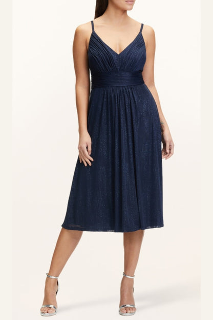 v-neckline Cocktail midi Dress in night blue