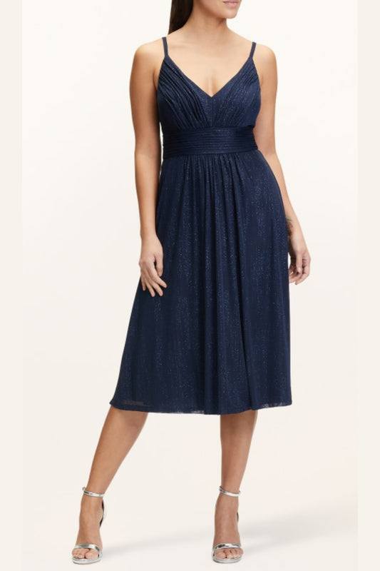 v-neckline Cocktail midi Dress in night blue