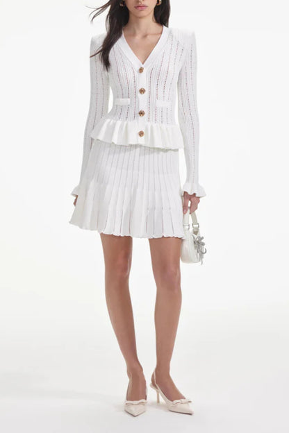 WHITE KNIT PEPLUM MINI DRESS