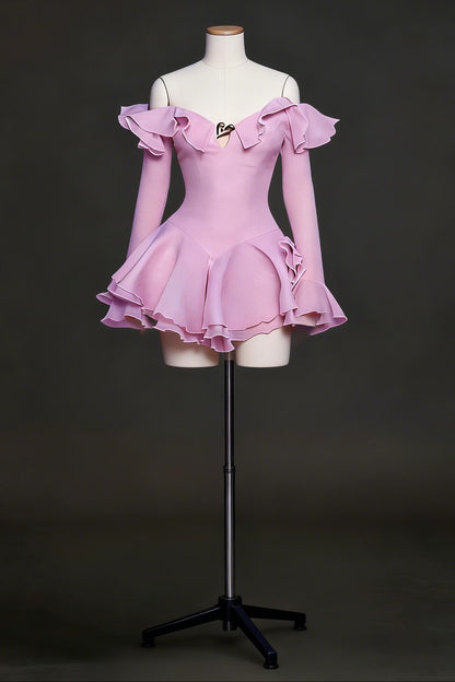 RUFFLED HALTER MINI DRESS IN PINK