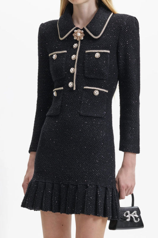 BLACK SEQUIN KNIT MINI DRESS