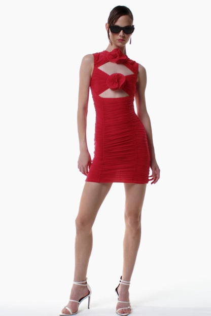 Cutout floral mini dresses in red