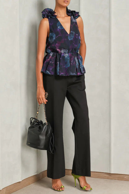 floral print Chiffon Ruffle Top
