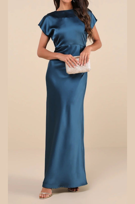 satin cowl back maxi dress in dark teal
