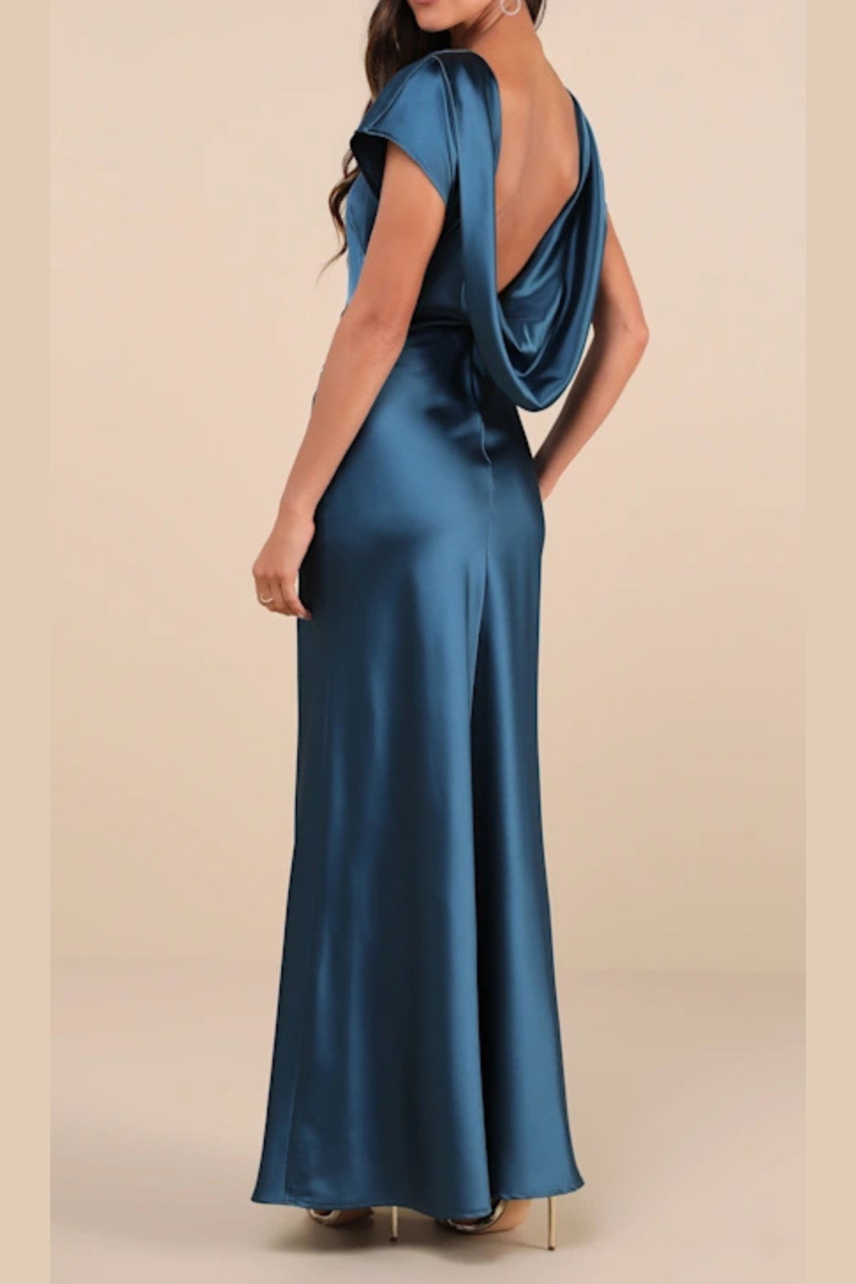 satin cowl back maxi dress in dark teal