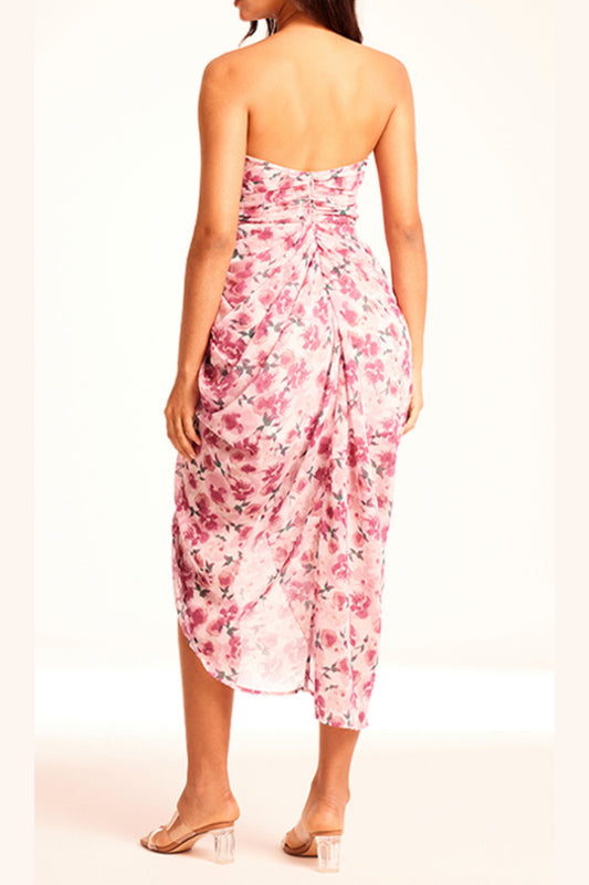 floral print bodycon midi dress in purple red