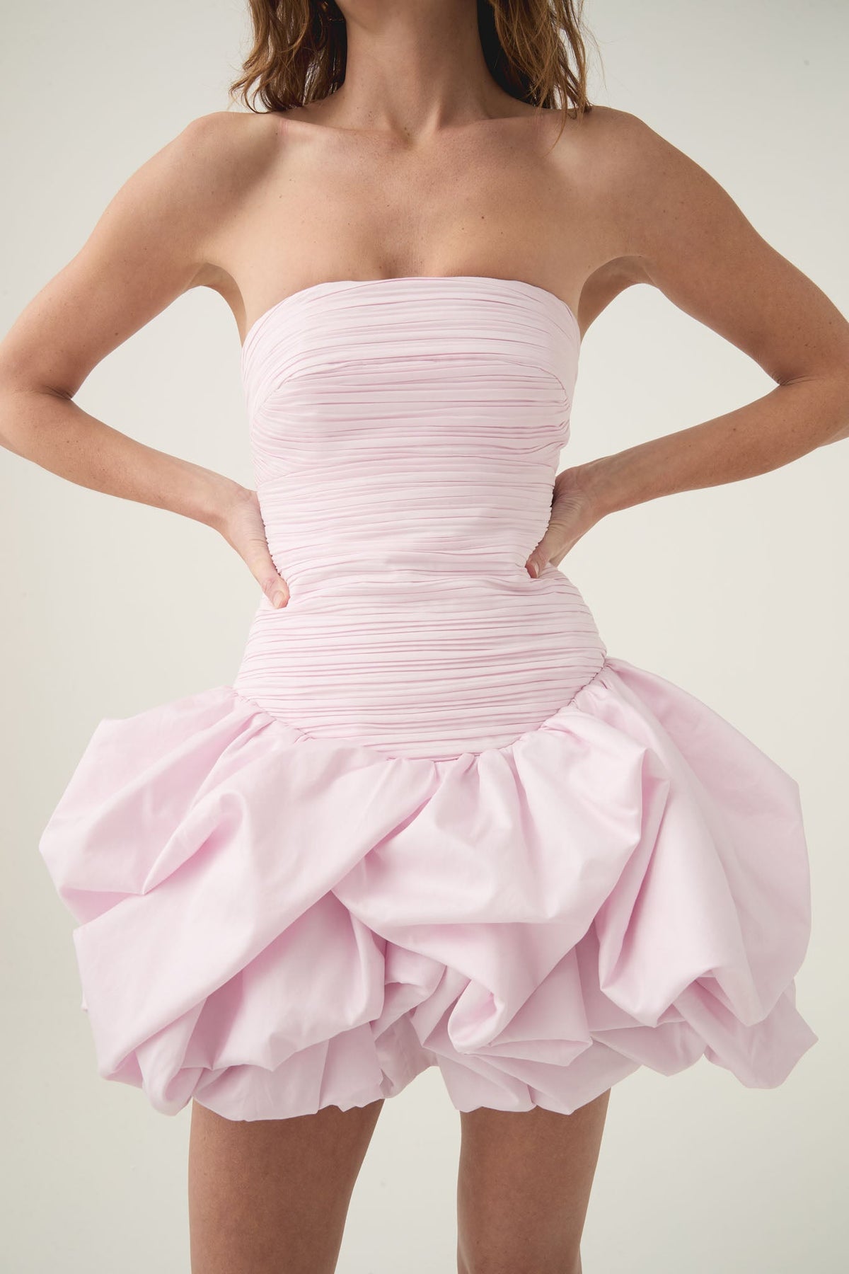 Violette Bubble Hem Mini Dress In Pastel pink