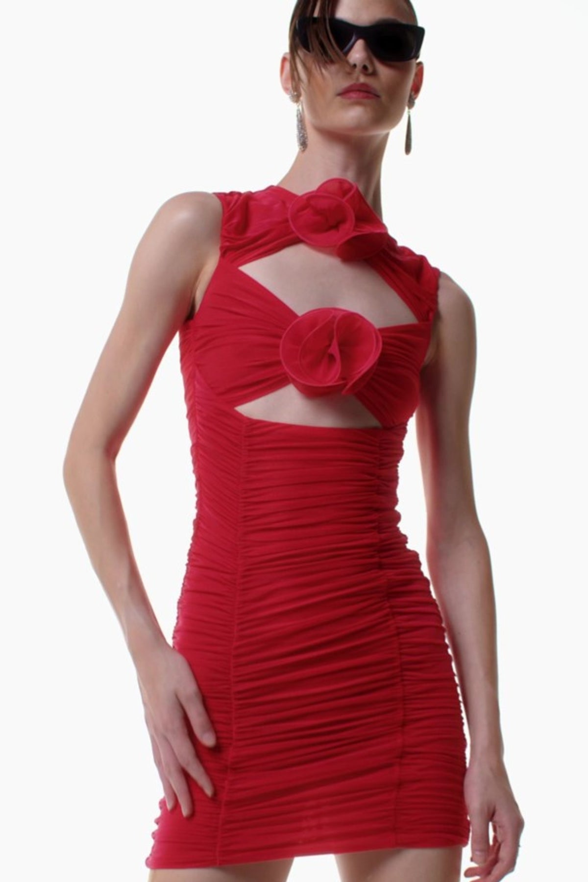 Cutout floral mini dresses in red