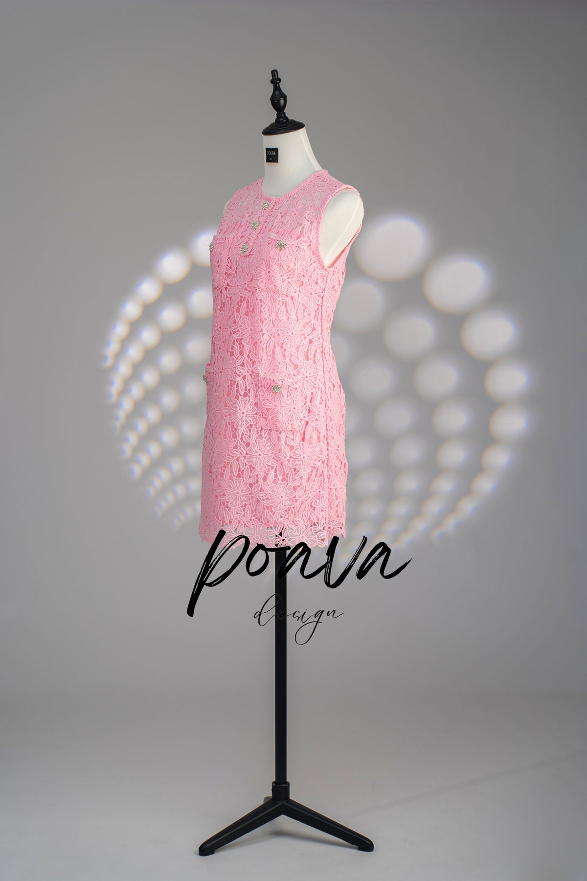 Lace embellished floral mini dress in pink