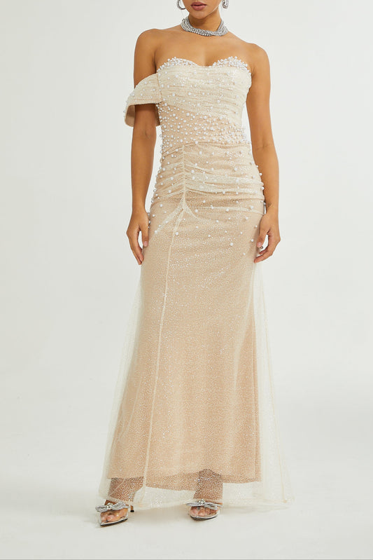 Sabine faux pearl-embellished maxi dress