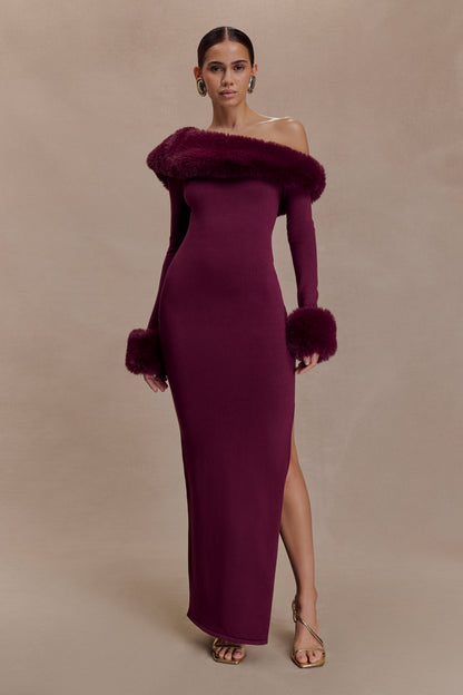 rebecca Faux Fur Knit Maxi Dress - Plum