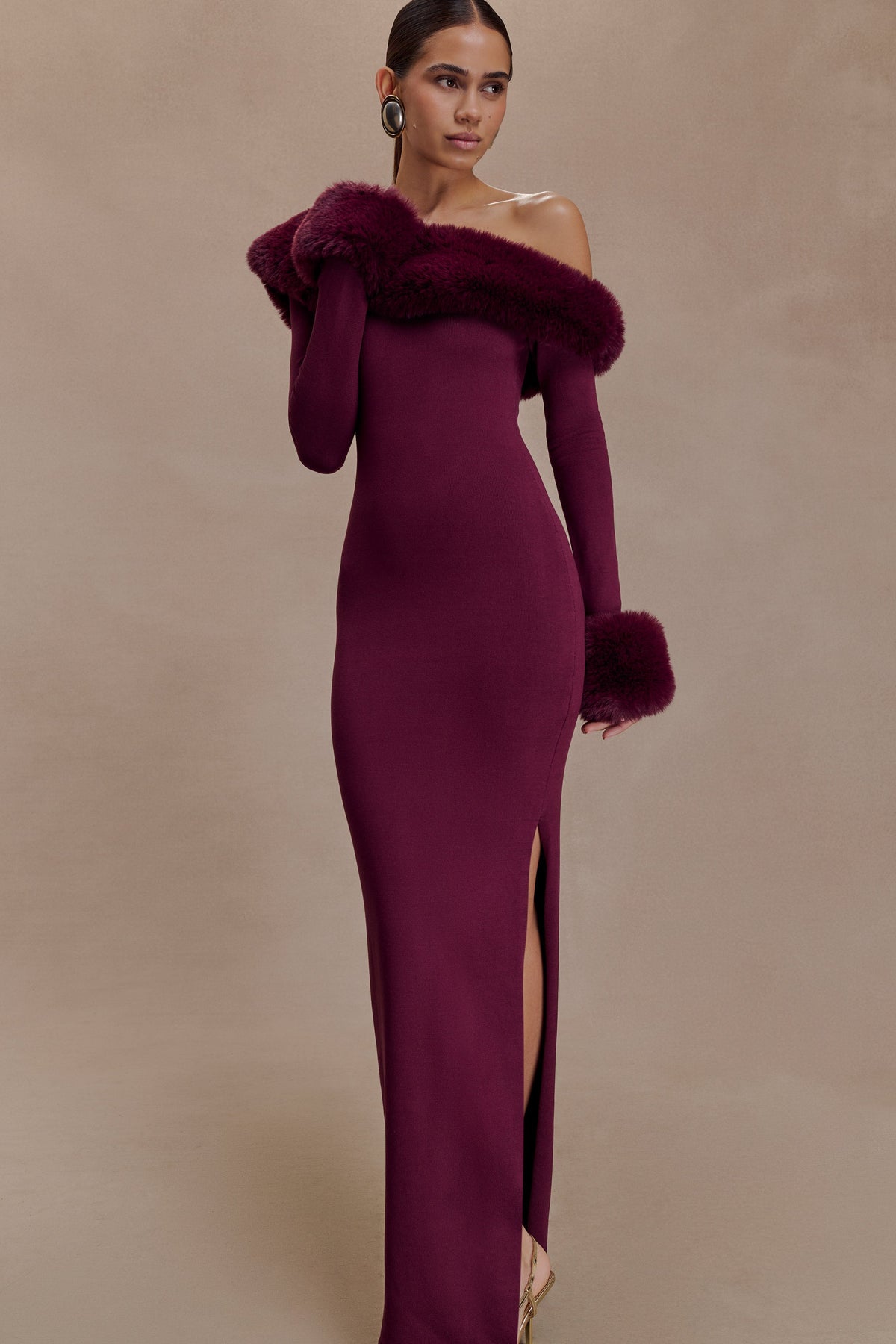 rebecca Faux Fur Knit Maxi Dress - Plum
