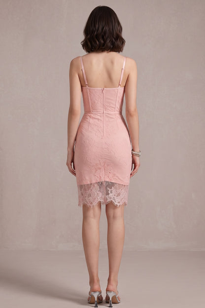 Light Pink Floral Lace Bodycon Dress light pink floral lace dress - product view 5