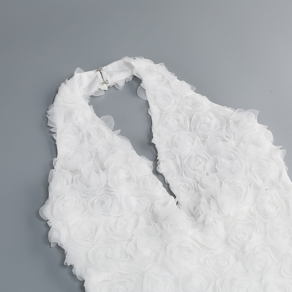 susanna 3D Flower Applique maxi Dress in white