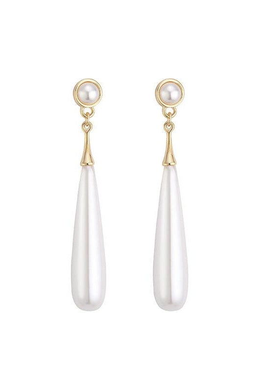 Small Round Pearl Top Teardrop Pearl Long Drop Gold Earrings