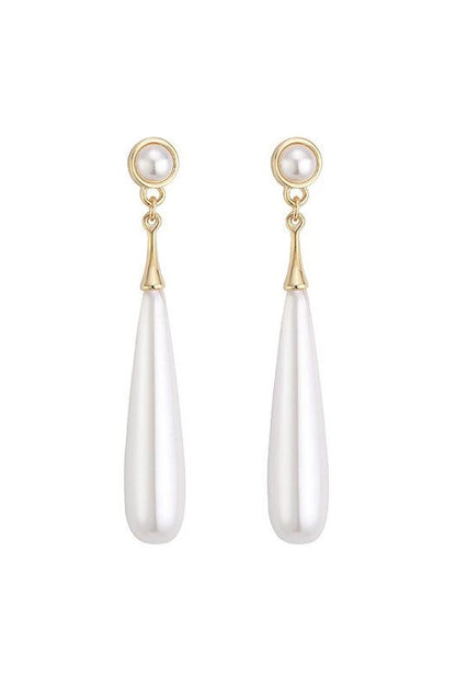 Small Round Pearl Top Teardrop Pearl Long Drop Gold Earrings