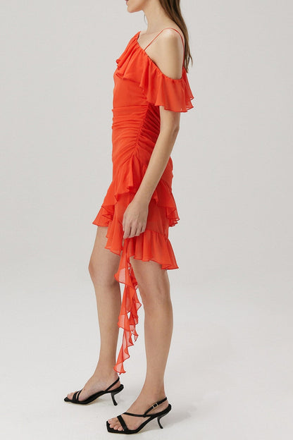 Ruffle Detail Georgette Mini Dress in orange