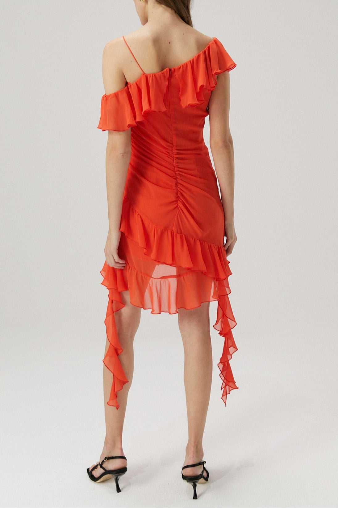 Ruffle Detail Georgette Mini Dress in orange