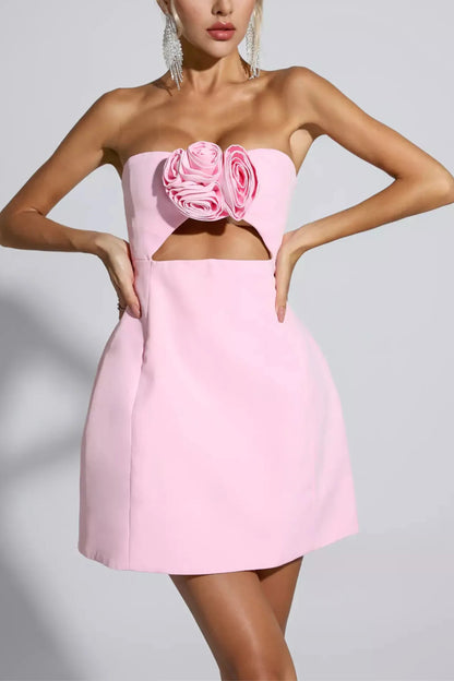 STRAPLESS CUTOUT MINI DRESS IN PINK