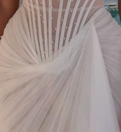 White Structured Crepe Fitted Corset Mini Dress with Draped Wrap Skirt