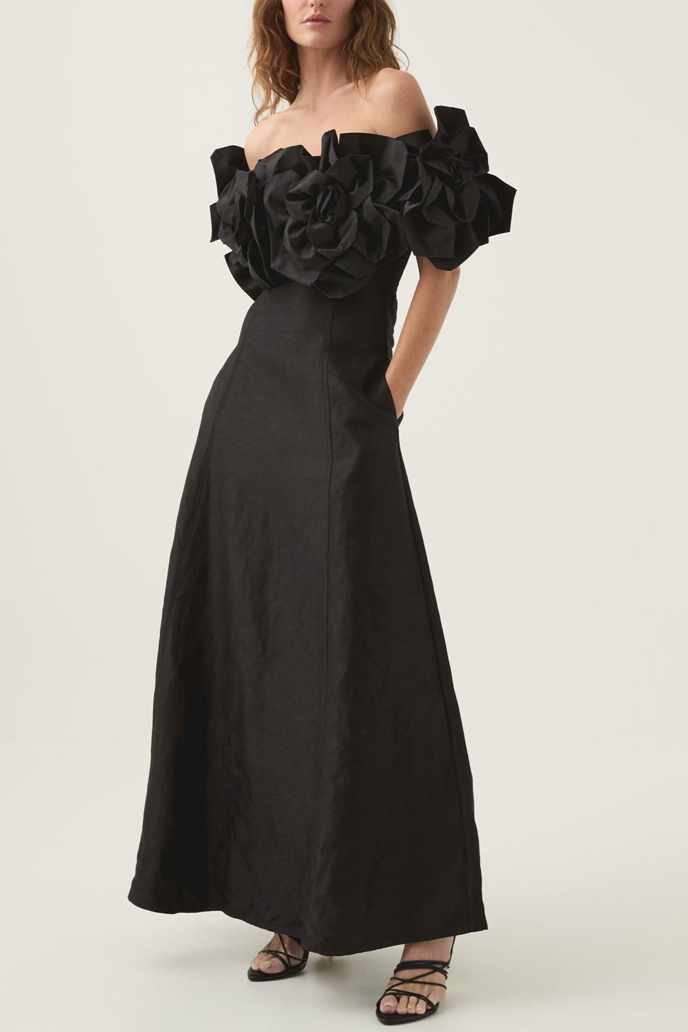 Etta flower strapless mini dress in black