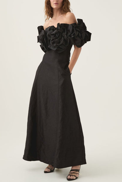 Etta flower strapless mini dress in black
