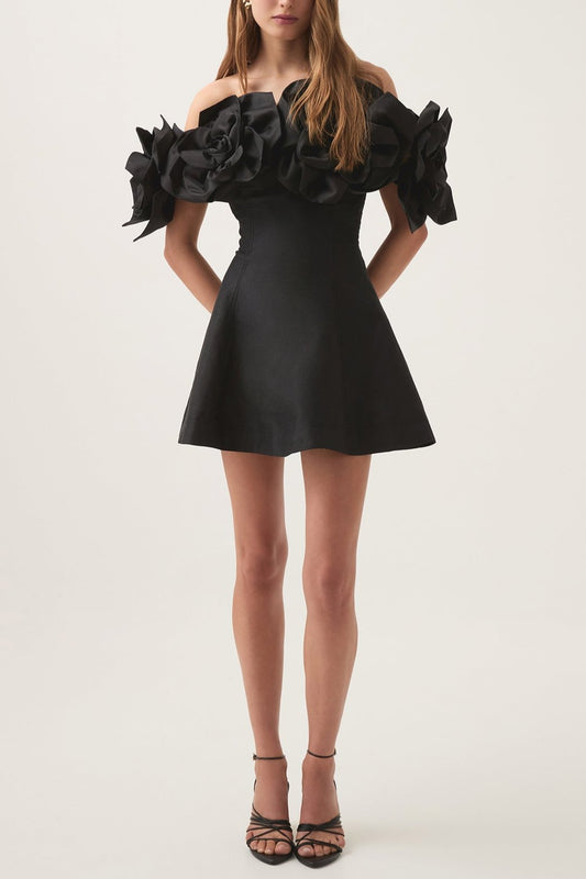 Etta flower strapless mini dress in black