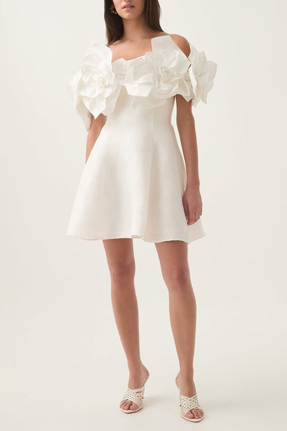 Etta flower strapless mini dress in ivory