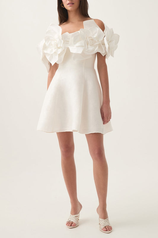 Etta flower strapless mini dress in ivory
