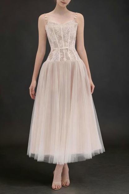 Alani Apricot Lace Mermaid Spaghetti Strap Tulle Dress