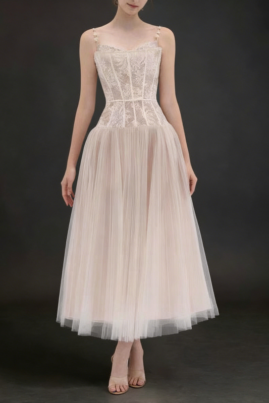 Alani Apricot Lace Mermaid Spaghetti Strap Tulle Dress