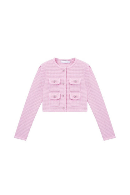 PINK SEQUIN TEXTURED KNIT JACKET