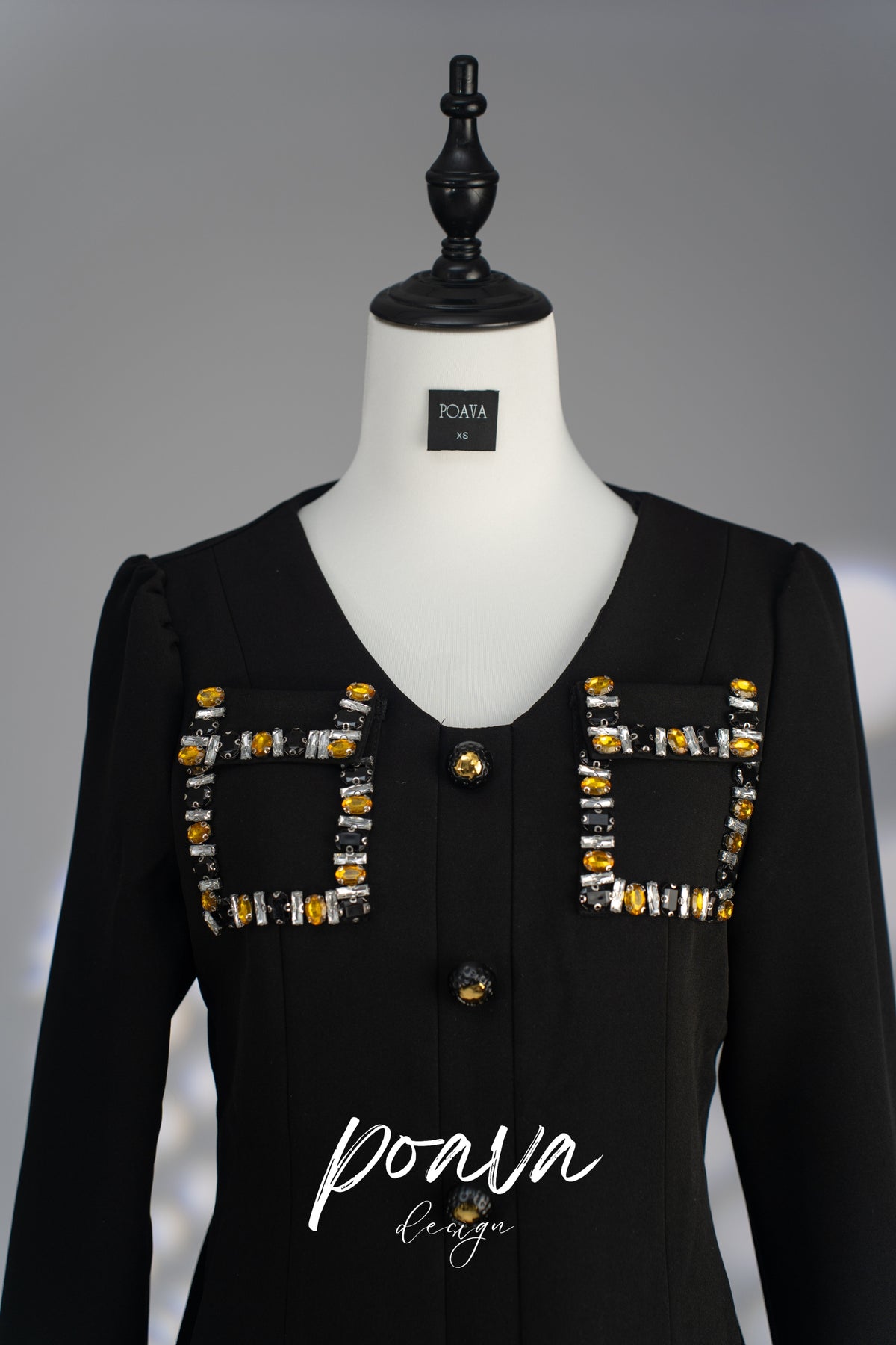 Crystal embellished mini dress in black