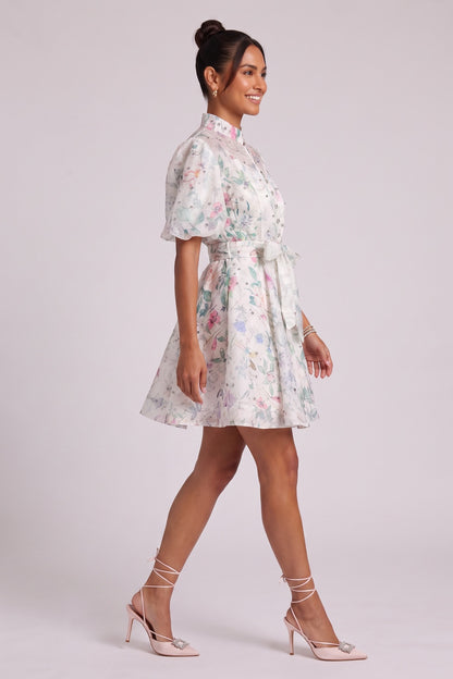 Floral Print Belted Mini Dress Premium Fabric - product view 1