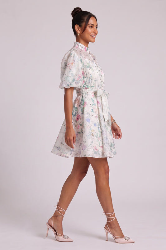 Floral Print Belted Mini Dress Premium Fabric - product view 1