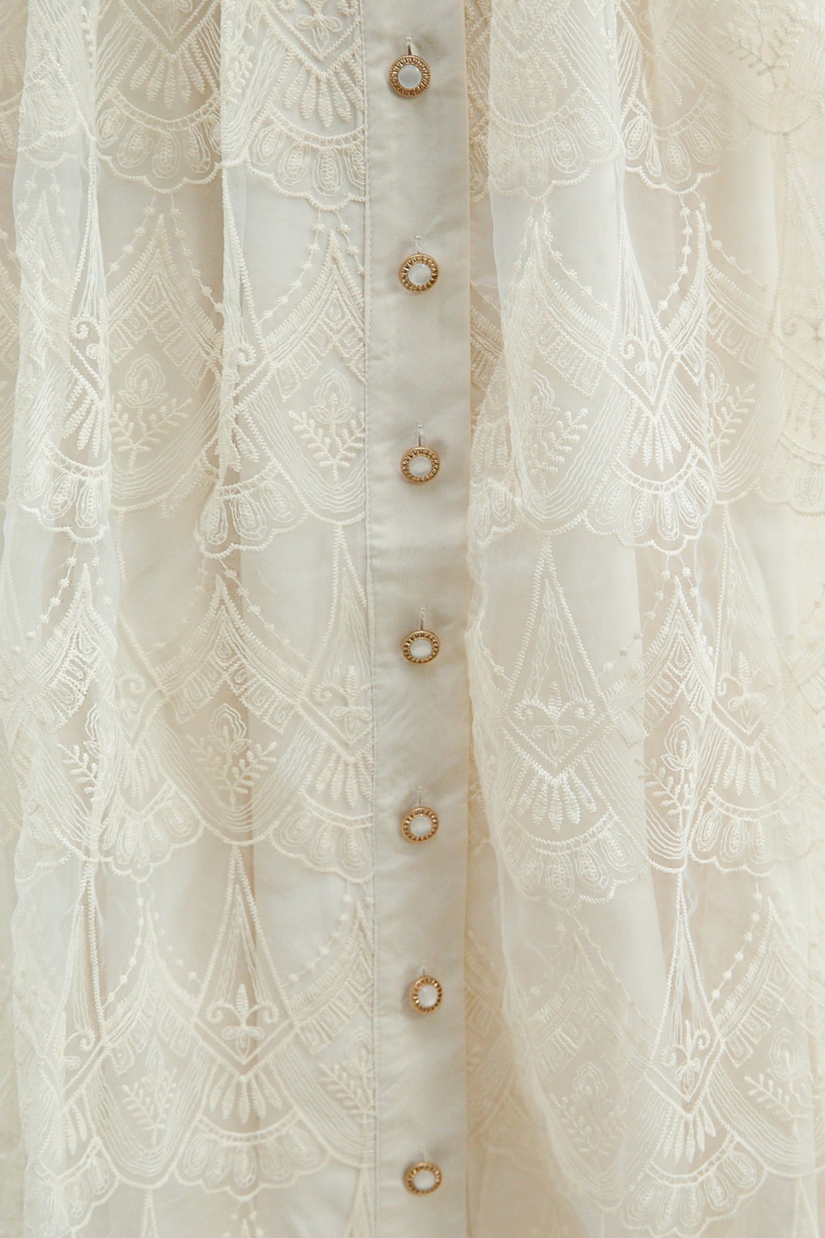 Cream Embroidery Lapel Long Sleeve Belted Midi Shirt Dress With 3D Rose Brooch