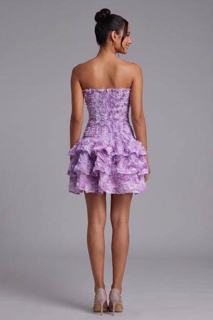 Lavender Organza Fit-and-Flare Mini Dress lavender, lilac organza dress - product view 5