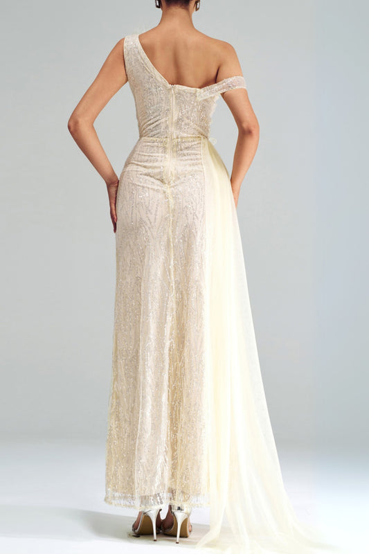 Spaghetti Strap Appliqued Floral Split maxi Dress