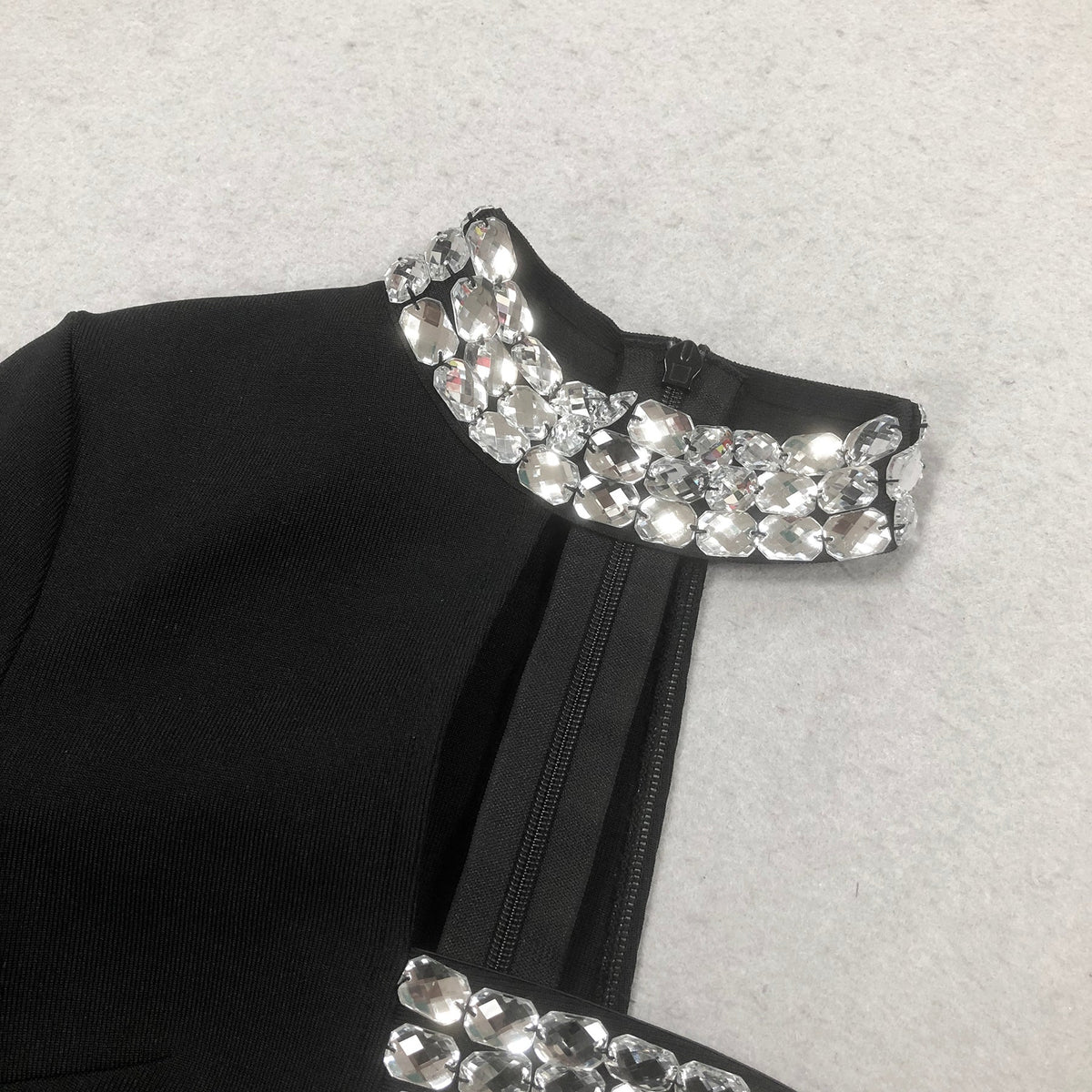 crystal embellished One-Sleeve Cut-Out Maxi Dress in black