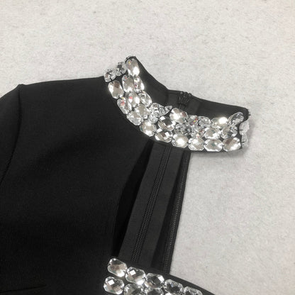 crystal embellished One-Sleeve Cut-Out Maxi Dress in black
