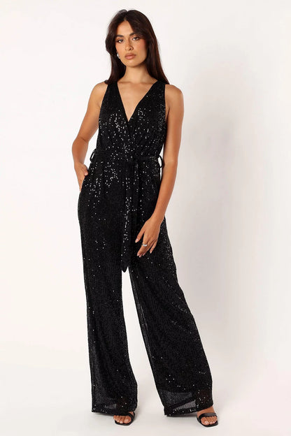 Katherine Sequin Jumpsuit – Black