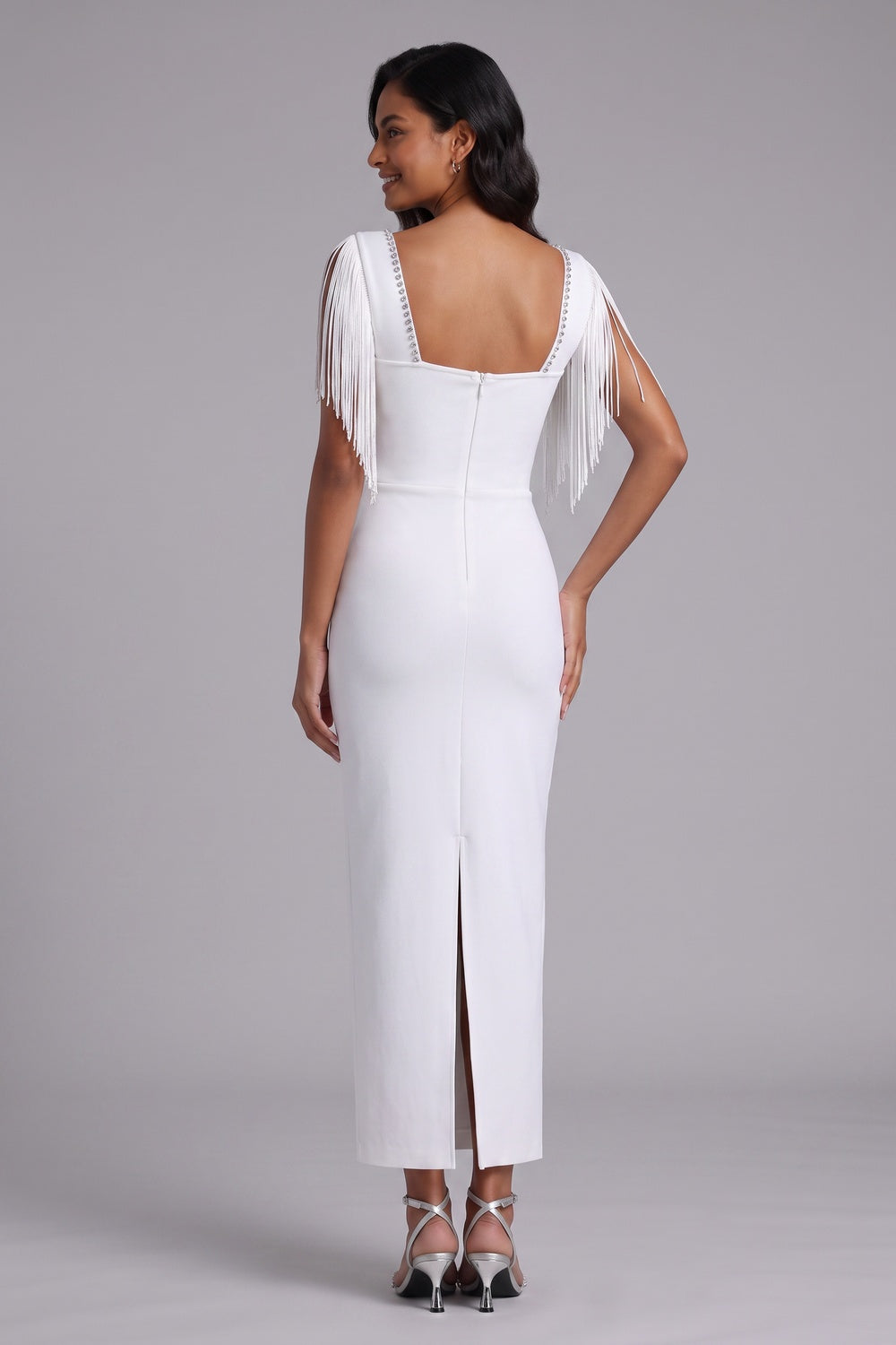white heavy stretch knit sheath dress white heavy stretch knit dress - product view 4