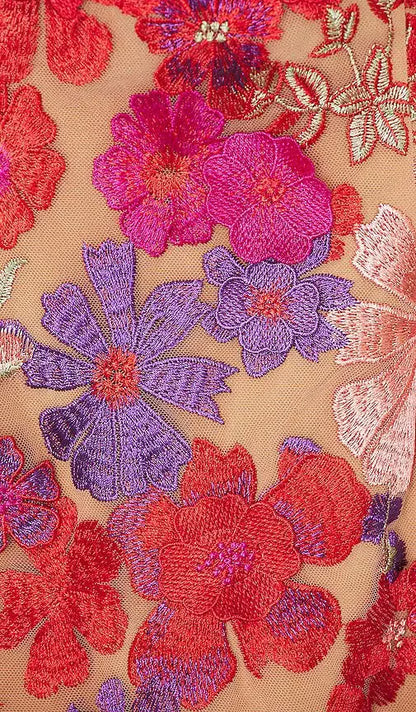 Embroidered applique slim mini dress in red