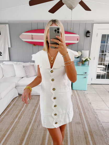 Sarah Scalloped Detail Dress - Off White