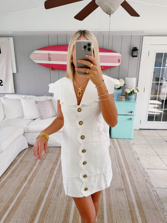 Sarah Scalloped Detail Dress - Off White