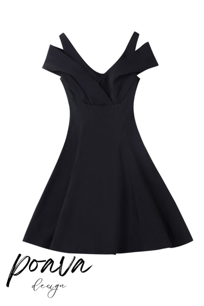 V neck mini dresses in black
