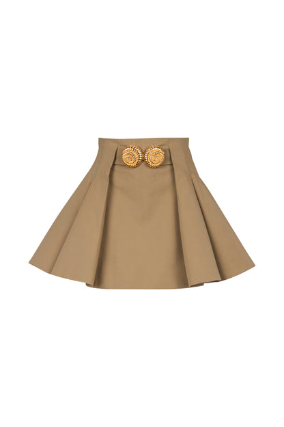 FLARED PLEATED GRAIN DE POUDRE SKIRT