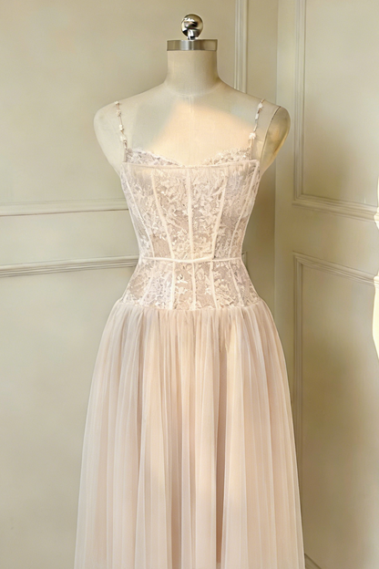 Alani Apricot Lace Mermaid Spaghetti Strap Tulle Dress